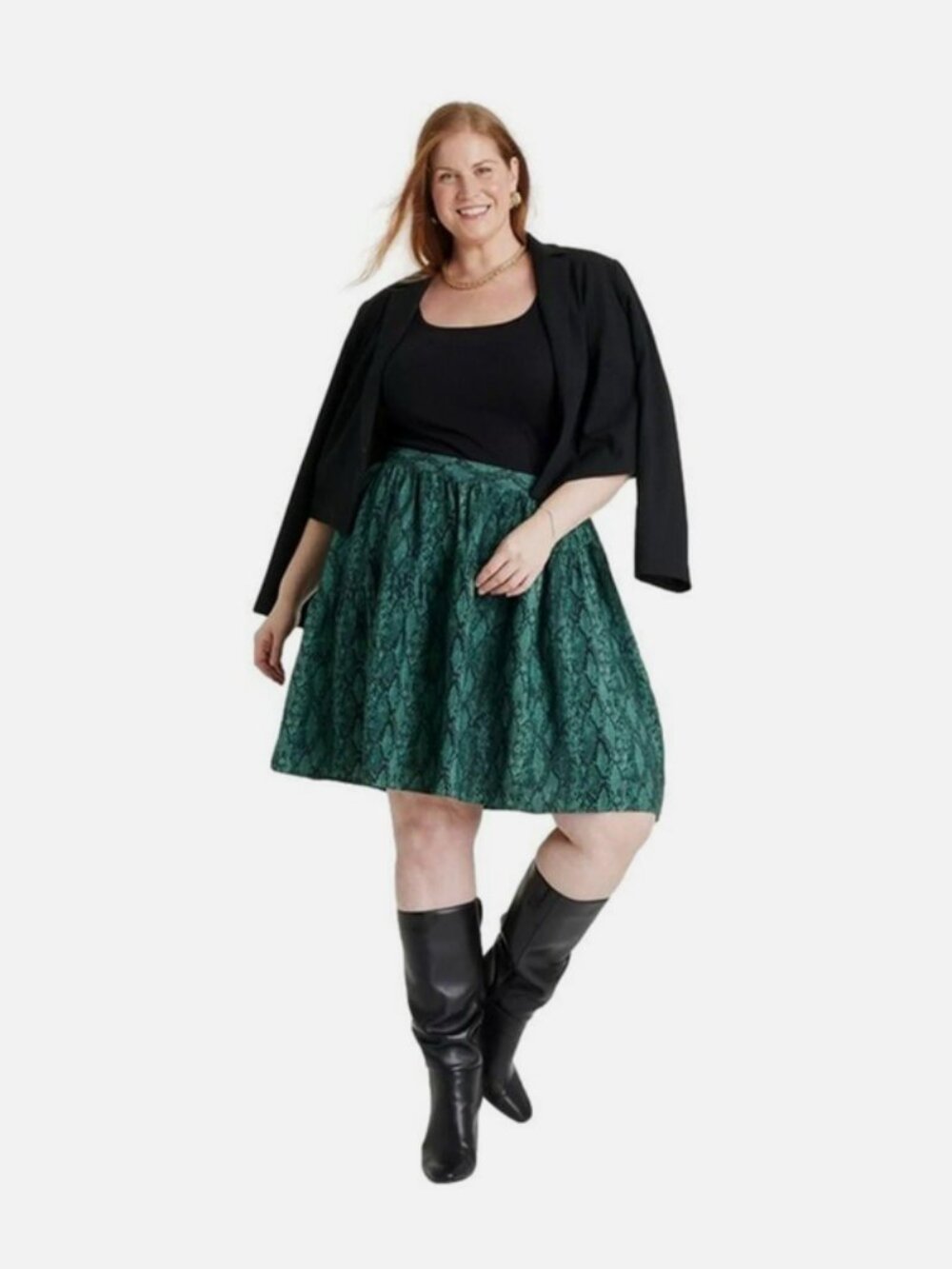 Ava & Viv Womens Pleated Skirt Green Snake Print Size 1X